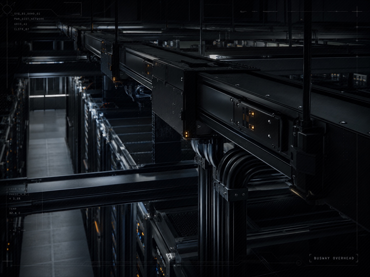 Overhead power busway in a data hall